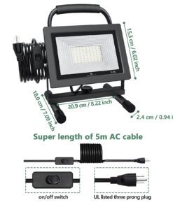 GLORIOUS-LITE 50W LED Work Light, 5000LM LED Flood Lights, 400W Equivalent, IP66 Waterproof, 16ft 5m Cord with Plug, 6500K, Adjustable Working Lights for Workshop Garage, Construction Site 8.22*6.02*7.09inch 35 71yuLXBjF3S