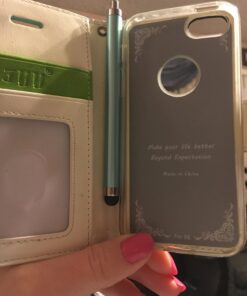 FYY Designed for iPhone SE Case 2016 (1st Generation) / iPhone 5 Case/iPhone 5s Case, Luxury PU Leather Wallet Phone with Card Holder Protective Shockproof Kickstand Case Cover Gold A-Gold 46 71yyceNCO6L