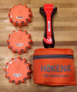 HOKENA LED Road Flares 9 Piece Set, Emergency Lights Complete Car Safety Kit, Roadside Warning Flare Beacon Disc for Vehicle & Boat with Magnetic Base, with Batteries, Seatbelt Cutter & Window Breaker 3 Flares 52 71z1 FpxrkL