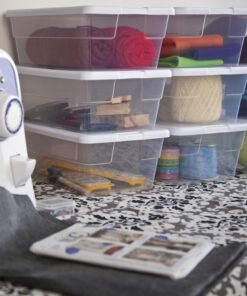 Sterilite 6 Qt Storage Box, Stackable Bin with Lid, Plastic Container to Organize Shoes and Crafts on Closet Shelves, Clear with White Lid, 12-pack 6 Quart 36 71z1gBVro5L