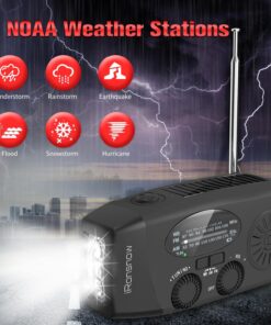 iRonsnow Solar Emergency NOAA Weather Radio Dynamo Hand Crank Self Powered AM FM WB Radios 3 LED Flashlight 2000mAh USB Smart Phone Charger Power Bank SOS Alarm (Black) 21 71z3RNbycWL