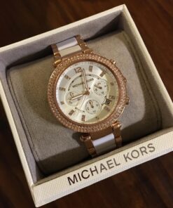 Michael Kors Parker Women's Watch, Stainless Steel and Pavé Crystal Watch for Women with Steel, Leather, or Silicone Band Rose Gold/White 21 71z7JR9LIoL