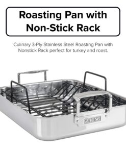Viking Culinary 3-Ply Stainless Steel Roasting Pan, Includes a Nonstick Rack, Dishwasher, Oven Safe, Works on All Cooktops including Induction 27 71z9OF3E9pL