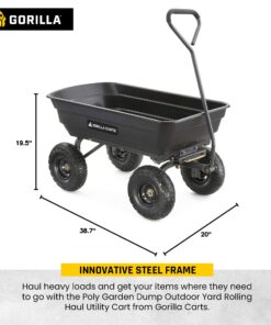 Alternative view of Gorilla Carts Poly Garden Dump Cart with Easy to Assemble Steel Frame, Camping Beach Wagon w/Quick Release System, 600 Pound Capacity, & 10 Inch Tires