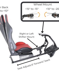 Conquer Racing Simulator Cockpit Driving Seat Reclinable with Gear Shifter Mount Grey 14 71zAtrvi2EL