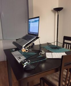 BackPainHelp Posture Laptop Stand Desk Table Tray for Bed, Aluminium, Adjustable Portable Folding Standing Desk Computer Riser (Black) 43 71zAxPYyChL