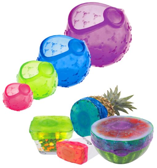 Fusionbrands CoverBlubber Reusable, Stretchable Cold Food Covers and Leftover Wraps for the Refrigerator and Freezer, Small/Medium/Large/Xlarge, Multicolor, 4 pack 4 Piece Assortment