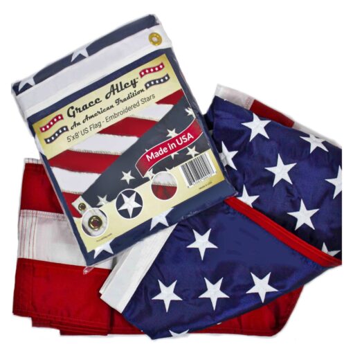 Grace Alley American Flag: 5x8 FT US Flag - 100% Made In USA - Embroidered Stars and Sewn Stripes and Brass Grommets