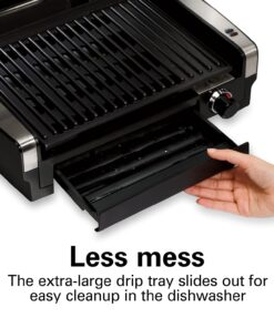 Hamilton Beach Electric Indoor Searing Grill with Viewing Window & Adjustable Temperature Control to 450F, 118 sq. in. Surface Serves 6, Removable Nonstick Grate, Stainless Steel Searing Grill with Window 58 71zGN5mKvL 1