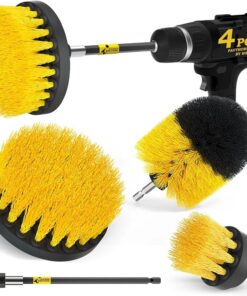 Holikme 4Pack Drill Brush Power Scrubber Cleaning Brush Extended Long Attachment Set All Purpose Scrub Brushes Kit for Grout, Floor, Tub, Shower, Tile, Bathroom and Kitchen Surface,Yellow Yellow 41 71zGulzhA3L