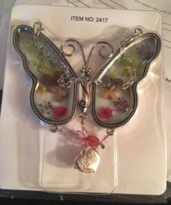 Mom Butterfly Suncatcher with Pressed Flower Wings and Silver Heart Charm - Hanging Height 8" 1 32 71zLjiwWZyL