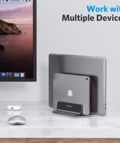 OMOTON [Updated Dock Version Vertical Laptop Stand, Double Desktop Stand Holder with Adjustable Dock (Up to 17.3 inch), Fits All MacBook/Surface/Samsung/HP/Dell/Chrome Book (Black) Black 30 71zLnqQ4IL