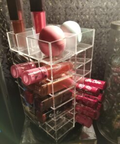 Ikee Design Premium Acrylic Rotating 64 Cosmetic Lipstick Organizer Tower,Lipgloss Stand with Removable Dividers, 360 Degree Spinning Lipstick Display Tower,4 1/2 W x 4 1/2 D x 9 1/8 H in Clear 37 71zNuBRdh5L