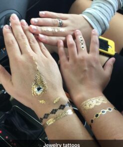 Terra Tattoos Metallic Gold Henna Temporary Tats 75+ Mandala Tattoos Feathers, Dream Catcher, Arrows Waterproof Nontoxic Long Lasting for Beach, Festivals, & Parties 35 71zOriv9onL