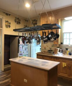 Rogar Hammered Steel Rectangular Pot Rack with Grid and Chrome Accessories 30-in. 25 71zPXwCzUFL