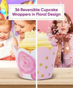 Alternative view of Confetti Couture- Cupcake Wrappers, Pink and Gold Party Cupcake Supplies, 1st Birthday, Fairy Princess Birthday Parties, Sweet 16, Floral, Baby Shower, Bridal Shower, Wedding Cupcake Holder - 36 Count