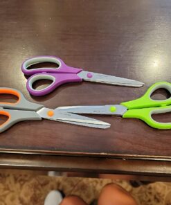 Amazon Basics Multipurpose, Comfort Grip, PVD Coated, Stainless Steel Office Scissors, 3-Pack, Purple, Green & Gray 31 71zSwCLb7fL