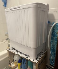 Giantex Portable Mini Compact Twin Tub Washing Machine 20lbs Washer Spain Spinner Portable Washing Machine, Blue+ White 48 71zVFAajfeL