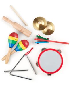 Melissa & Doug Band-in-a-Box Clap! Clang! Tap! - 10-Piece Musical Instrument Set - Kids Musical Instruments, Wooden Percussion Instruments For Toddlers And Kids Ages 3+ English Only 25 71zXJSORMUL