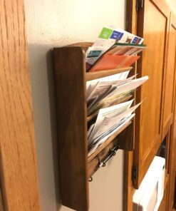 Home Basics Mail Organizer Wall Mount with Key Rack Hooks, Letter Holder For Office, Kitchen, Entryway, Pine 31 71zYjg0kb0L