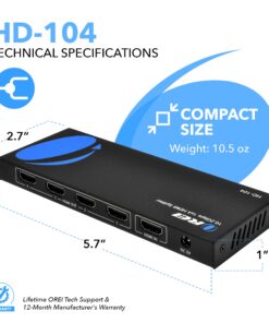 OREI 4K 1x4 HDMI Splitter, - 1 Port to 4 HDMI Display Duplicate/Mirror - Powered Splitter Ver 1.4 Certified for Full HD 1080P High Resolution & 3D Support (One Input To Four Outputs) - (HD-104) 18 71zZWlXiB2L