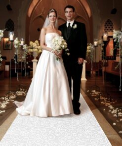 HEALON White Wedding Aisle Runner (100 Feet x 3 Feet) — Includes Pull String for Indoor or Outdoor Weddings, Prom and Parties (Wave) Wave 100ft*3ft 29 71zflEmBPZL