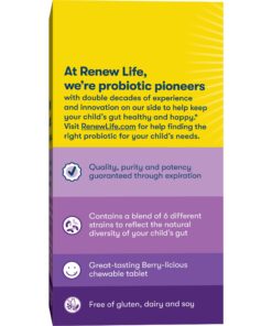 Renew Life Kids Chewable Probiotic Tablets, Daily Supplement Supports Digestive and Immune Health, Berry-licious Flavor, Dairy, Soy and gluten-free, 3 Billion CFU, 30 Count 30 Count (Pack of 1) 35 71zgKvhYgxL
