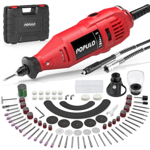 POPULO Power Rotary Tool Kit with Keyless Chuck, 154pcs Accessories, Flexible Shaft, Variable Speed Engraving, Corded Tools Drimmer Set for Cutting Sanding Polishing Engraving Crafting and DIY Works 154