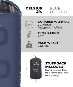 TETON Sports Junior Sleeping Bags – Finally, Sleeping Bag for Boys, Girls, all Kids, Warm and Comfortable; For all camping weather and built to last Blue (Blue Liner) Junior 20F 13 71zmjkjCA3L