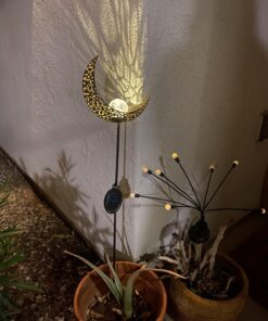 HOMEIMPRO Moon Solar Garden Lights Outdoor Stakes, Waterproof Crackle Glass Metal Decorative Lights for Lawn, Patio Accessories, Yard Decor, Christmas Gift (Bronze) 33 71zpc6IbcqL