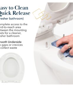 Soft Close Toilet Seat Round with Lid BR500-00 White, Comfortable, Durable, Sturdy, Stain-Resistant and Easy to Clean, Fits All Toilet Brands, Executive Series by Bath Royale Round Heavy-Duty 26 71zrpTIc33L