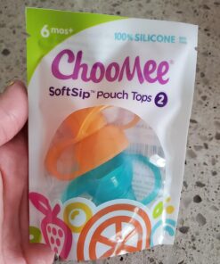 ChooMee SoftSip Food Pouch Top | Baby Led Weaning | No Spill Flow Control Valve, Protects Childs Mouth, 100% Silicone, BPA Free | 2CT Orange Aqua 45 71zryuLmzL