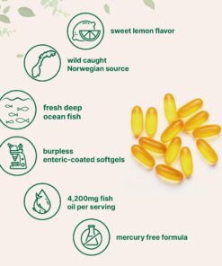 Triple Strength Omega 3 Fish Oil Supplements 4200mg Per Serving, 240 Softgels – Lemon Flavored – Burpless (Enteric-Coated) | EPA 1200mg + DHA 900mg | Deep Sea Fish, Wild Caught from Norwegian Waters 240 Count (Pack of 1) 19 71zu8t9PWNL