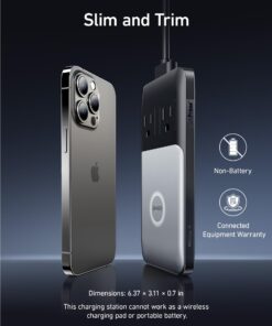 Anker 727 Charging Station (GaNPrime 100W), Compact Power Strip for Travel, Work, 5 ft Detachable Extension Cord with 2 Outlets and 4 USB Ports, for iPhone 14, Samsung, iPad, MacBook (Not a Battery) Black+Gray 25 71zuxIt3mXL