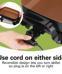 Hamilton Beach Durathon Ceramic Electric Skillet with Removable 12x15” Pan, Adjustable Temperature, Reversible Design, Tempered Glass Lid, Copper Colored Nonstick Surface (38529K) 25 71zvzelLP5L