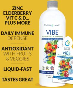 Eniva Health Vibe Liquid Multivitamins Mineral Supplements with Vitamins A, B12, C, D, E & Amino Acids | Fruits and Veggies Daily Supplement for Women & Men | Doctor Formulated | USA Made | 32 oz Fruit 32 Fl Oz (Pack of 1) 12 71zwMh9NXPL