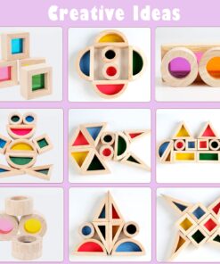 Agirlgle Wood Building Blocks Set for Kids 24 Pcs Rainbow Stacker Stacking Game Construction Toys Set Preschool Colorful Learning Educational Toys - Geometry Wooden Blocks for Boys & Girls 23 71zx72 J8EL 1