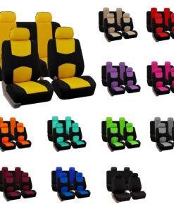 FH Group Car Seat Covers Full Set Cloth - Universal Fit Automotive Seat Covers, Low Back Front Seat Covers, Solid Back Seat Cover, Washable Car Seat Cover For SUV, Sedan And Van Black BLACK Seat Covers 48 71zzZG1 yUL