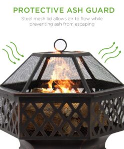 Best Choice Products Hex-Shaped 24in Steel Fire Pit, Black Metal Wood Burning Firepit, Portable Hexagon Fire Bowl for Outside, Patio, Backyard w/Flame-Retardant Mesh Lid 23 81 0CioyctL