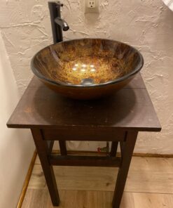 ELECWISH Bathroom Vessel Sink with Faucet Mounting Ring and Pop Up Drain 16.5 Inch Tempered Glass Basin (Brown) Brown 39 81 0EN31ZKL