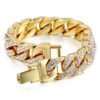 Mens Womens Cuban Link Bracelet Hip Hop Bracelet Stainless Steel Chain Bracelet Iced Out Curb Cuban 18k Gold Plated Bracelet With Clear Rhinestones (A-Gold)