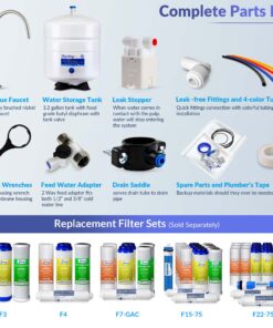 iSpring RCC7, NSF Certified, High Capacity Under Sink 5-Stage Reverse Osmosis Drinking Filtration System, 75 GPD, Brushed Nickel Faucet 32 81 4nBM7vZL