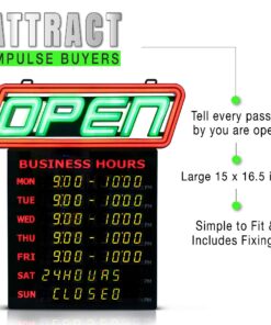 GLI Led Open Sign with Business Hours – Stand Out with 1000’s Color Combos to Match Your Brand, – Neon Flash, or Scroll – Programmable App, 15 x 16.5 inch 13 81 695HAwqL