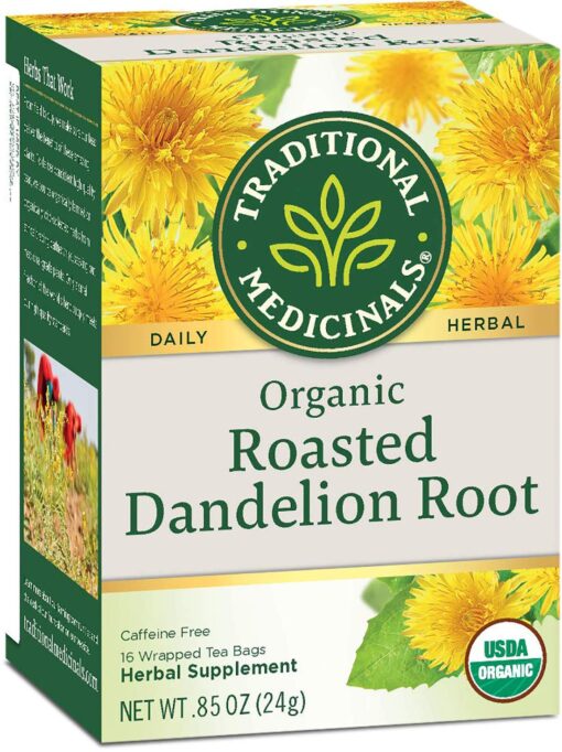 Traditional Medicinals Tea, Organic Roasted Dandelion Root, Supports Kidney Function & Healthy Digestion,16 Count(Pack of 6) 16 Count(Pack of 6)