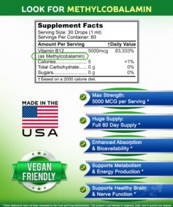 aSquared Nutrition Vitamin B12 Sublingual Liquid Drops - 5000 MCG Supplement with Methylcobalamin (Methyl B-12) - Max Absorption B 12 to Increase Energy - Vegan Friendly - 2 fl oz 14 81 DVzQ1YgL