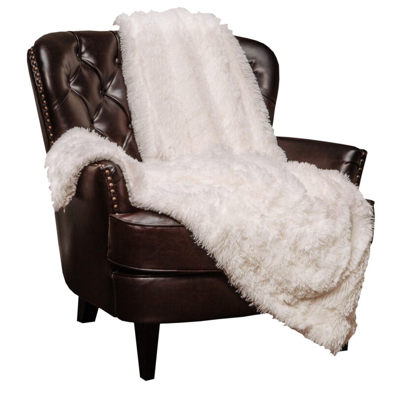 Chanasya Premium Solid Faux Long Fur Throw Blanket - Soft, Fuzzy Throw Blanket - for Bed or Couch - 50" x 65” - White 50x65 Inches A(white)
