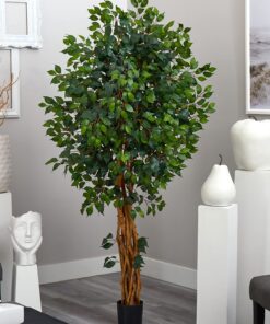 Nearly Natural 6' Palace Style Silk Artificial Ficus Tree, 6ft, Green 5216 6 ft 26 81 EnWkgkBL