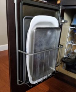 Spectrum Diversified Ashley Cookie Sheet Organizer, Cutting Board Holder, Bakeware Organizer, Over the Cabinet Door, Satin Nickel Large Over The Cabinet Cutting Board & Bakeware Holder 40 81 FcdWOiwL