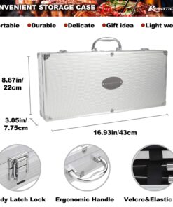 ROMANTICIST 21pc BBQ Grill Accessories Set with Thermometer - The Very Best Grill Gift on Birthday Wedding - Heavy Duty Stainless Steel Grill Utensils with Non-Slip Handle in Aluminum Case 21PCS BLACK 16 81 GOF0XsrL