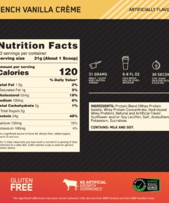 Optimum Nutrition Gold Standard 100% Whey Protein Powder, French Vanilla Creme, 5 Pound (Packaging May Vary) French Vanilla Crème 5 Pound (Pack of 1) 28 81 Ht6e93L
